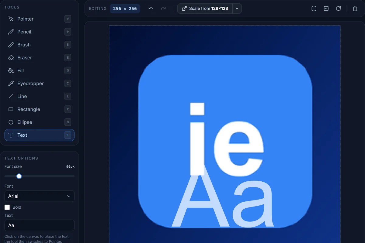 Drawing on the 256×256 canvas in IconEditor